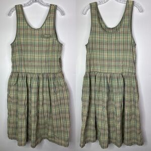 Vintage Gap Plaid Green Sleeveless Jumper Dress Pockets Size Medium